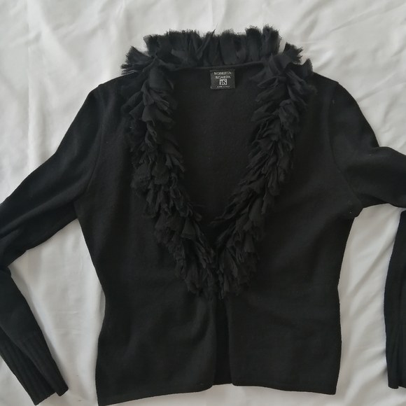 Roberta Scarpa Virgin Wool Cardigan with Silk Ruffle Trim Italian Luxury 12 (46) - Picture 15 of 16